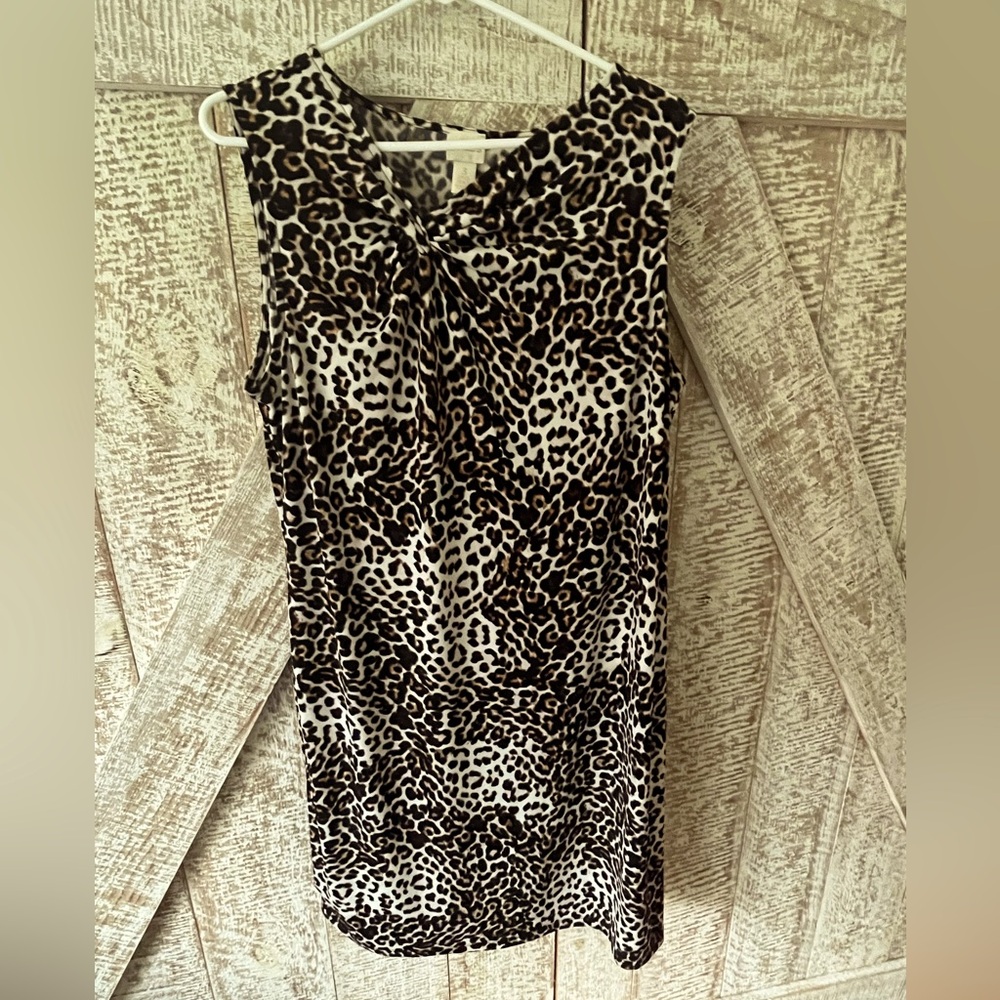 Chico's Leopard Print sleeveless Dress with Twist Neck detail Sz XL